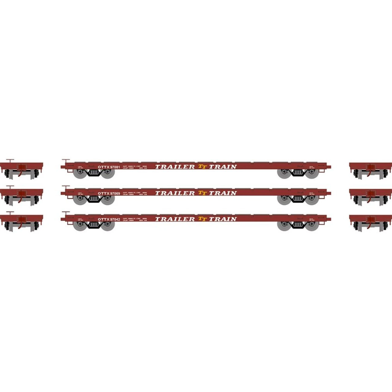 Athearn RTR 97071 - 60' Flat Car (3) OTTX 97081, 97069, 97042 - HO Scale 3 Athearn RTR 97071 - 60' Flat Car (3) OTTX 97081, 97069, 97042 - HO Scale