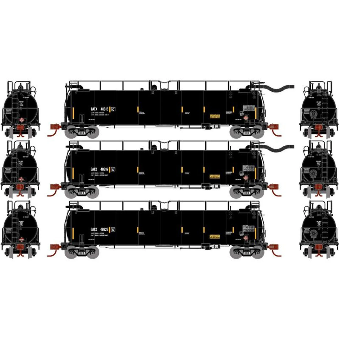 Athearn 15063 - TankTrain A, B & Intermediate Set GATX 48615, 48616, 48626 - N Scale 3 Athearn 15063 - TankTrain A, B & Intermediate Set GATX 48615, 48616, 48626 - N Scale