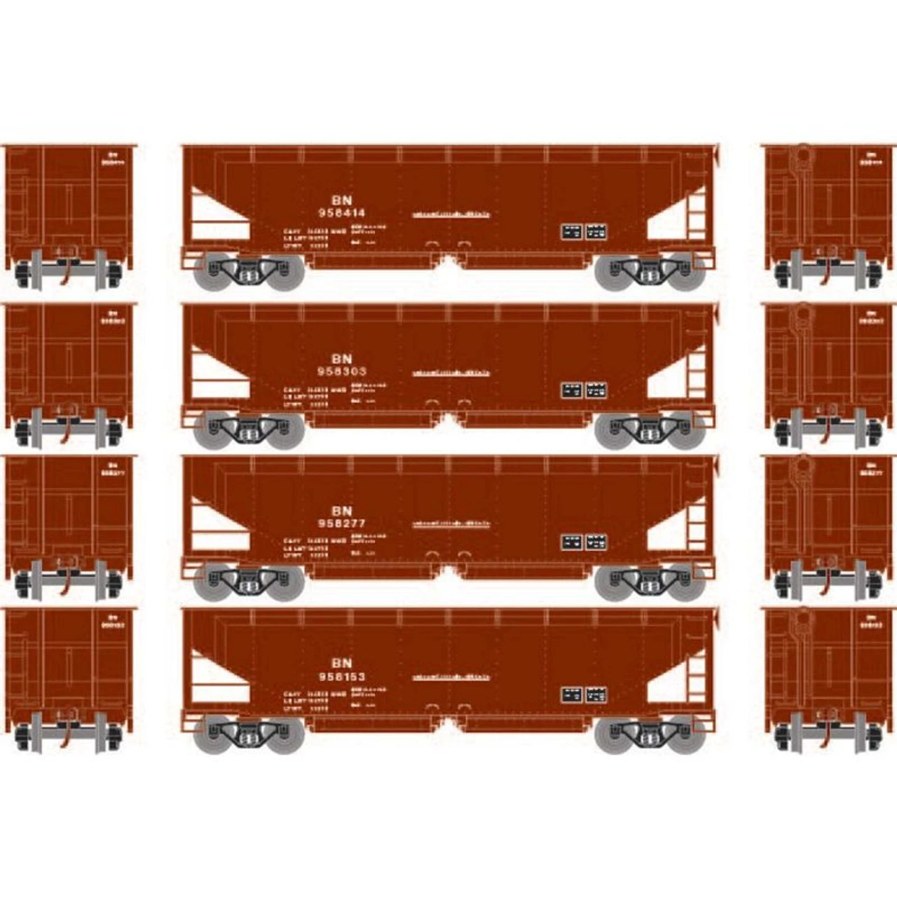 Athearn RTR 7084 - 40' Offset Ballast Hopper W/ Load Burlington Northern (BN) 958153, 958277, 958303, 958414 - HO Scale 3 Athearn RTR 7084 - 40' Offset Ballast Hopper W/ Load Burlington Northern (BN) 958153, 958277, 958303, 958414 - HO Scale