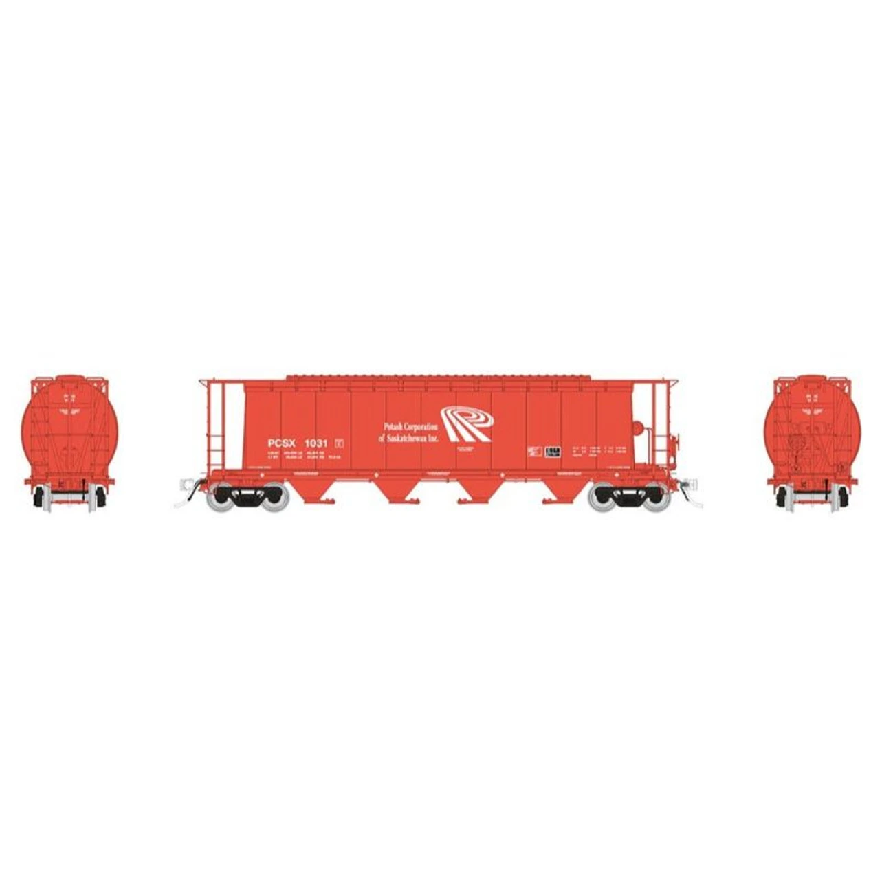 Rapido 127031A-3 - NSC 3800 Cylindrical Hopper Potash Corp (PCSX) 1018 - HO Scale 3 Rapido 127031A-3 - NSC 3800 Cylindrical Hopper Potash Corp (PCSX) 1018 - HO Scale